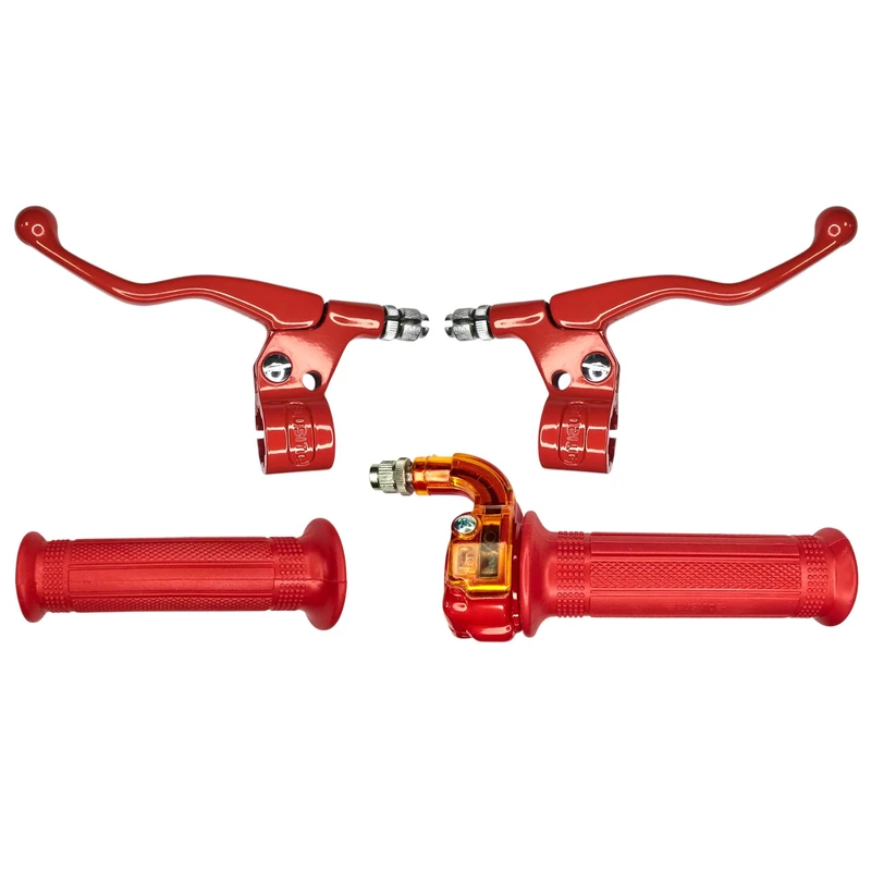 cyclingcolors Motorcycle Moped Scooter Grips Kit with Throttle and Left Right Lever - 22 mm Handlebar - Non-Slip Rubber Linings - Targa Design, Red