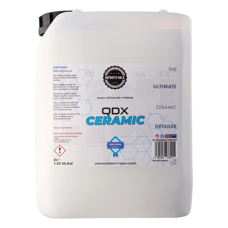 Infinity Wax QDX Ceramic Detailer 5L – SiO₂ Quick Detailer High Gloss & Slickness, Trade-Size Spray Sealant, Long-Lasting Hydrophobic Protection Ceramic Safe, Spray & Wipe Application