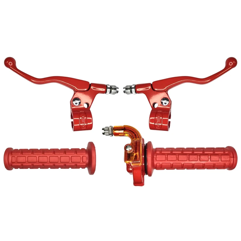 cyclingcolors Motorcycle Moped Scooter Grips Kit with Throttle and Left Right Lever - 22 mm Handlebar - Non-Slip Rubber Linings - Racing Design, Red