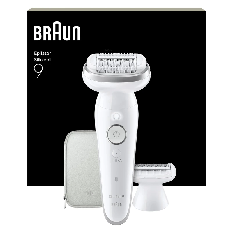 Braun Silk·épil 9, Epilator with Pivoting Head for Easy Hair Removal, Wet & Dry, Lasting Smooth Skin, Includes Shaver Head and Trimmer Comb, 9-041, Silver
