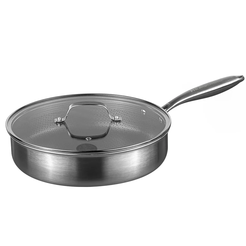 Prochef Sauté Pan with Non-Stick Coating, 28 cm, Stainless Steel, HexGuard Technology, Tri-Ply Construction, Compatible with All Hobs, Dishwasher Safe, Oven Safe to 230°C, Silver