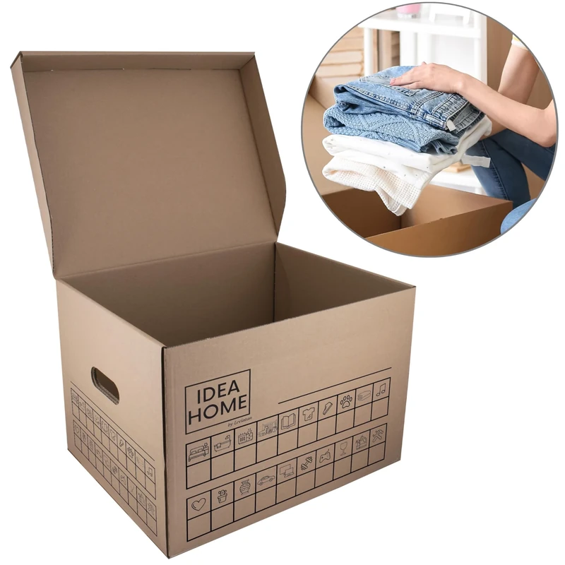 IDEA HOME MOOVE Moving Boxes 12 Pack - Heavy-Duty Double-Wall Boxes with Lid & Handles - 5-Ply 420 g/m² Cardboard - 30 kg Load Capacity - Labelling Fields & Marker Included