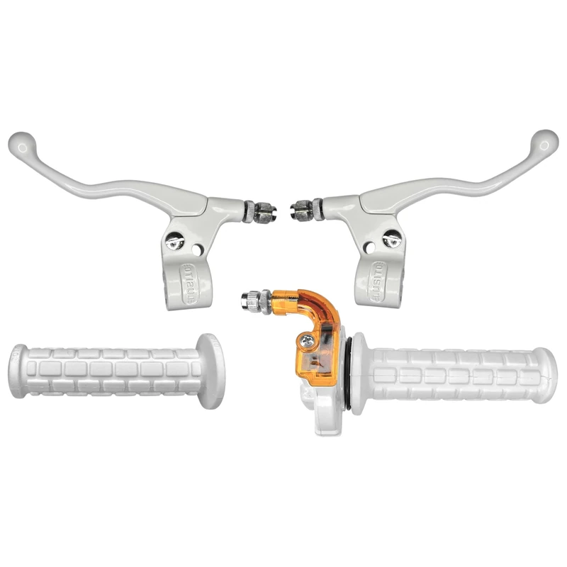 cyclingcolors Motorcycle Moped Scooter Grips Kit with Throttle and Left Right Levers – Handlebar 22 mm – Non-Slip Rubber Linings – Racing Design, White