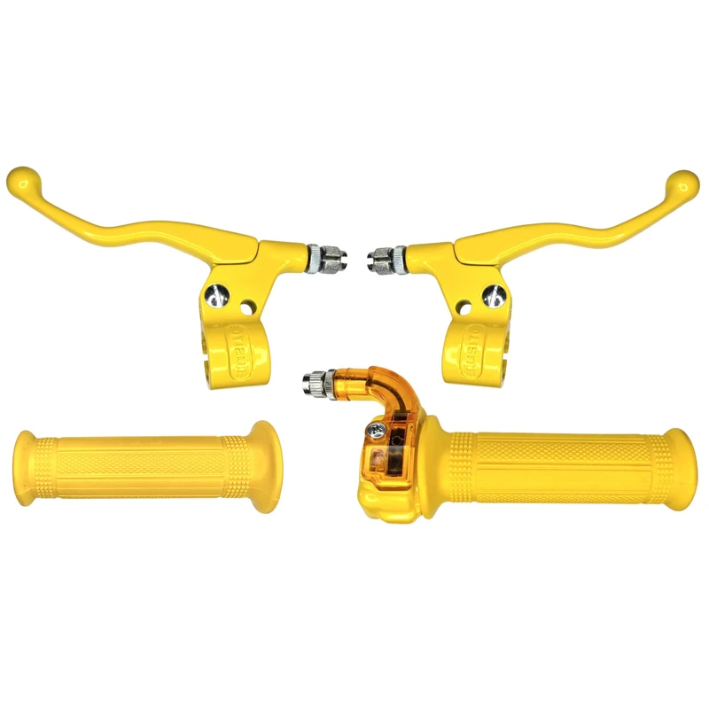 cyclingcolors Motorcycle Moped Scooter Grips Kit with Throttle and Left Right Lever – 22 mm Handlebars – Non-Slip Rubber Linings – Targa Design, Yellow