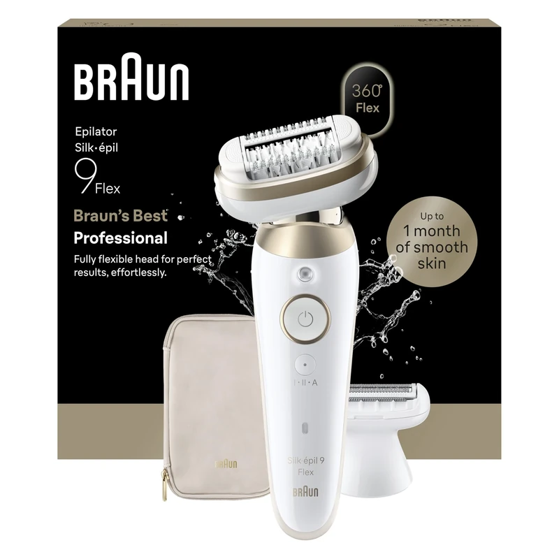 Braun Silk·épil 9 Flex, Epilator with 360° Flexible Head for Easy Hair Removal, Wet & Dry, Lasting Smooth Skin, Includes Shaver Head and Trimmer Comb, 9-030 3D, Gold