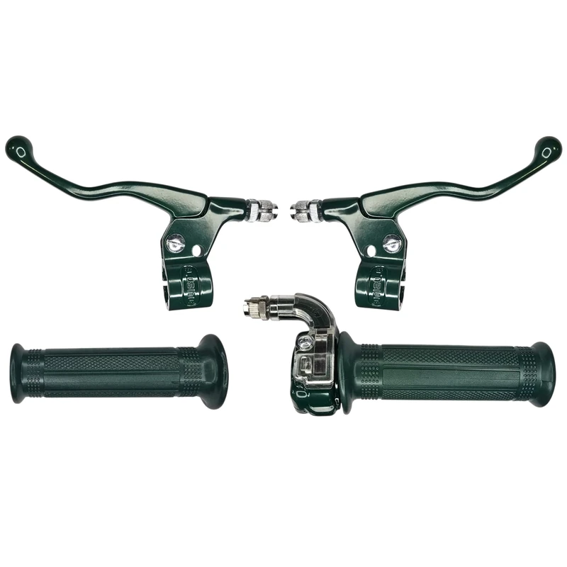 cyclingcolors Motorcycle Moped Scooter Grips Kit with Throttle and Left Right Levers – Handlebar 22 mm – Non-Slip Rubber Linings – Targa Design, Green
