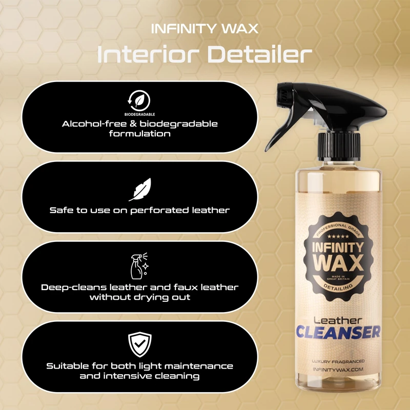 Infinity Wax Leather Cleanser 5L – Professional Leather & Faux Leather Cleaner, Matte Finish, Safe on Alcantara & Suede Eco-Friendly Refill Tuscan Leather Scent