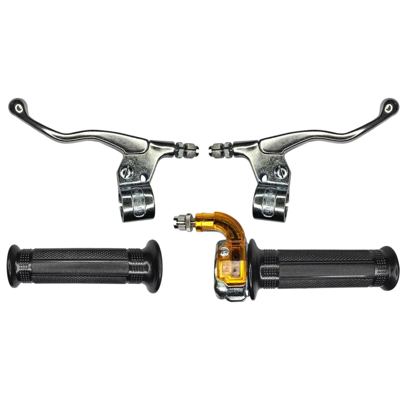cyclingcolors Motorcycle Moped Scooter Grips Kit with Throttle and Left Right Levers – Handlebar 22 mm – Non-Slip Rubber Linings – Targa Design, Zinc and Black