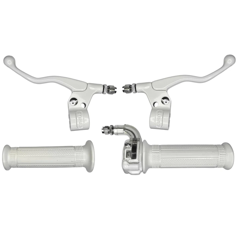 cyclingcolors Motorcycle Moped Scooter Grips Kit with Throttle and Left Right Lever - 22 mm Handlebar - Non-Slip Rubber Linings - Targa Design, White