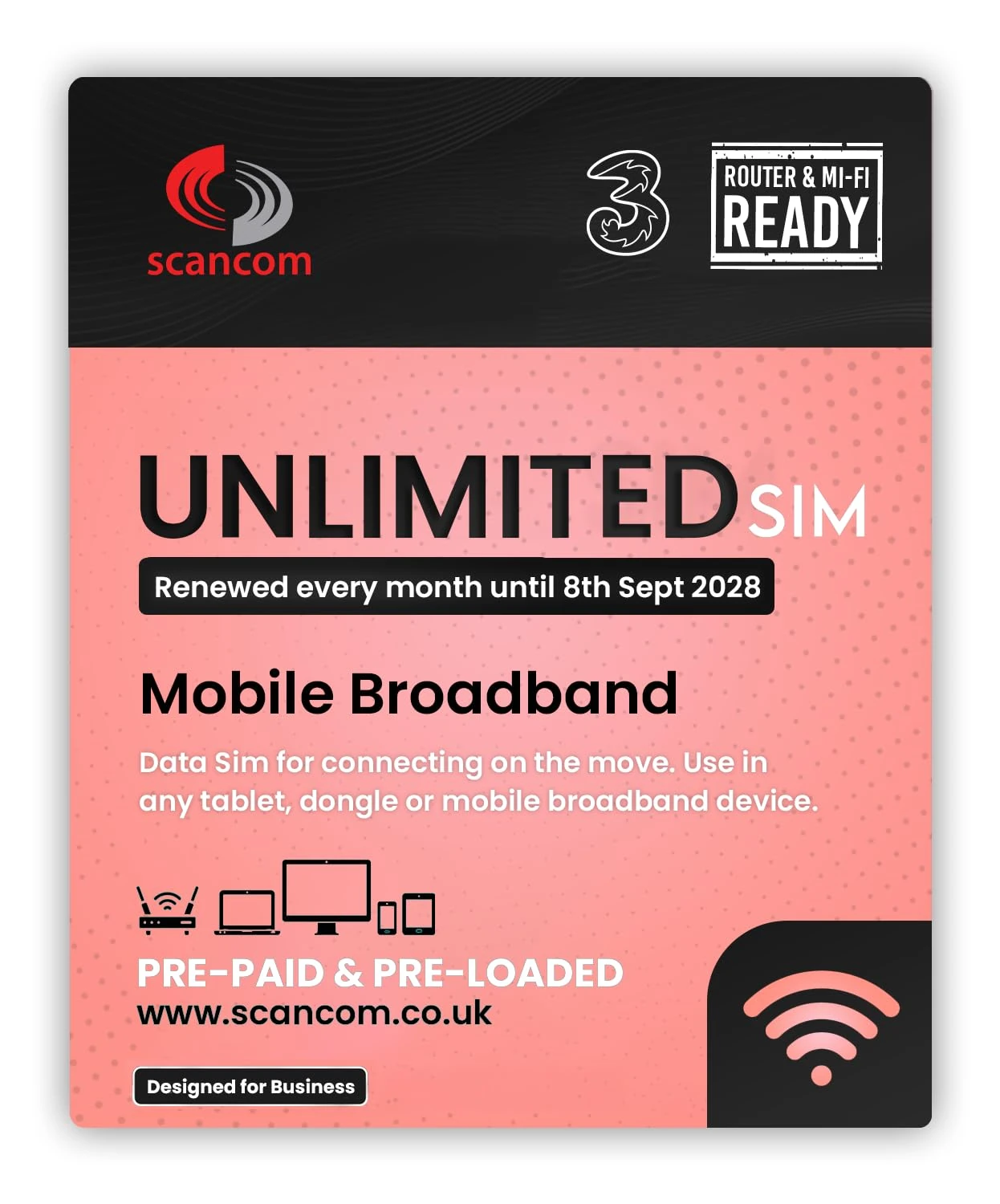 Three Unlimited Data SIM - Uncapped 5G - Preloaded MONTHLY Until September 2028 - Plug & Play for Routers & Phones - Access to Three & Vodafone - Connects to the Strongest Signal available