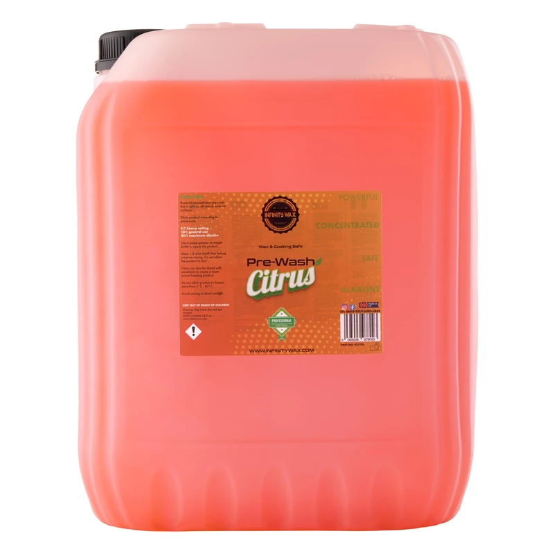 Infinity Wax Citrus Pre-Wash Concentrate 20L Non-Caustic Vehicle Cleaner – Biodegradable Orange Oil Formula, Safe for Wax, Coatings, Soft Tops, Boats