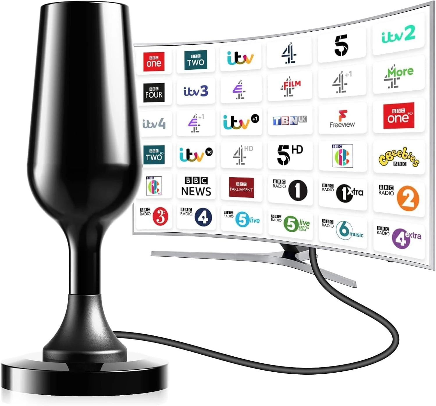 Digital Indoor TV Aerial for Smart TV, Freeview TV Ariels Indoor, Portable Inside 4K 1080P HDTV Antenna for Local Channels with Magnetic Base, Support All HDTVs, 360° Reception, 9.8FT Cable, 120 Miles