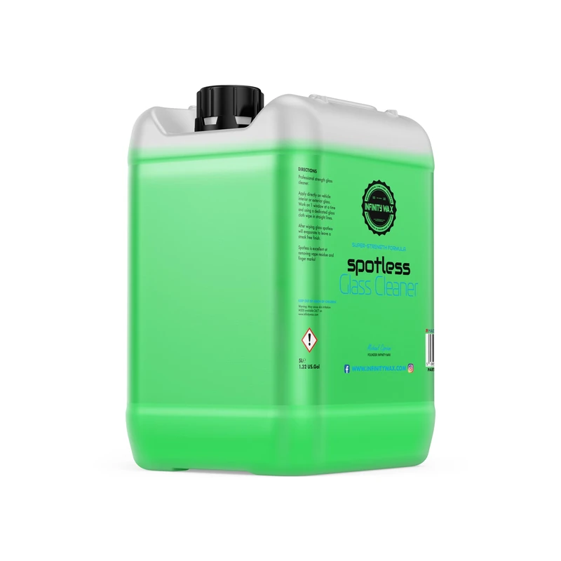 Infinity Wax Spotless Glass Cleaner 5L – Professional-Grade Car Glass Cleaner Streak-Free, Anti-Static, Fast-Drying Formula, Removes Grime, Fingerprints & Vape Film Bulk Valet Supply