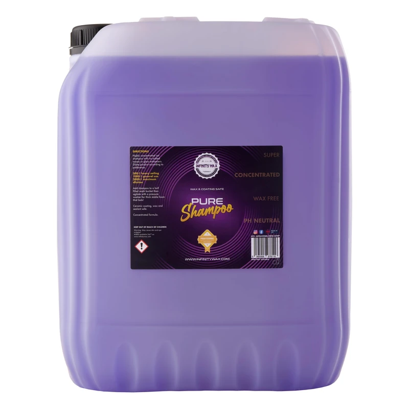 Infinity Wax Pure Shampoo 20L – Ultra Slick Car Shampoo, No Waxes or Gloss Enhancers 2000:1 Dilution,Trade-Size Ceramic Safe, Matte & Satin Finish Compatible Residue-Free Formula
