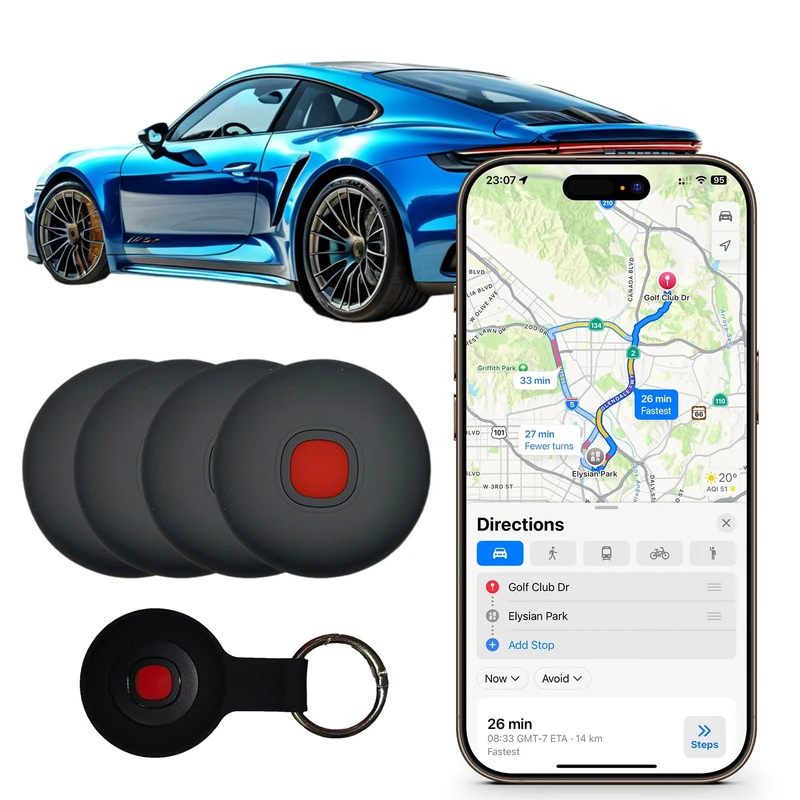 4 Pack of Car GPS Tracker No Subscription, Vehicle Tracker for Cars with Global Coverage, Hidden Car Tracking Device, Works with iOS & Android, No Monthly Fee, SIM Card Needed (Black)