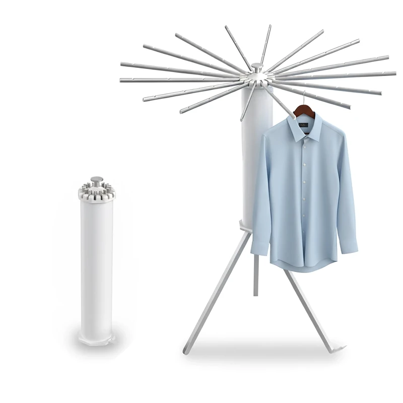 Relaxdays folding clothes horse, 16 drying rods, HxD: 121 x 112 cm, rotary clothes dryer, metal & plastic, white/silver