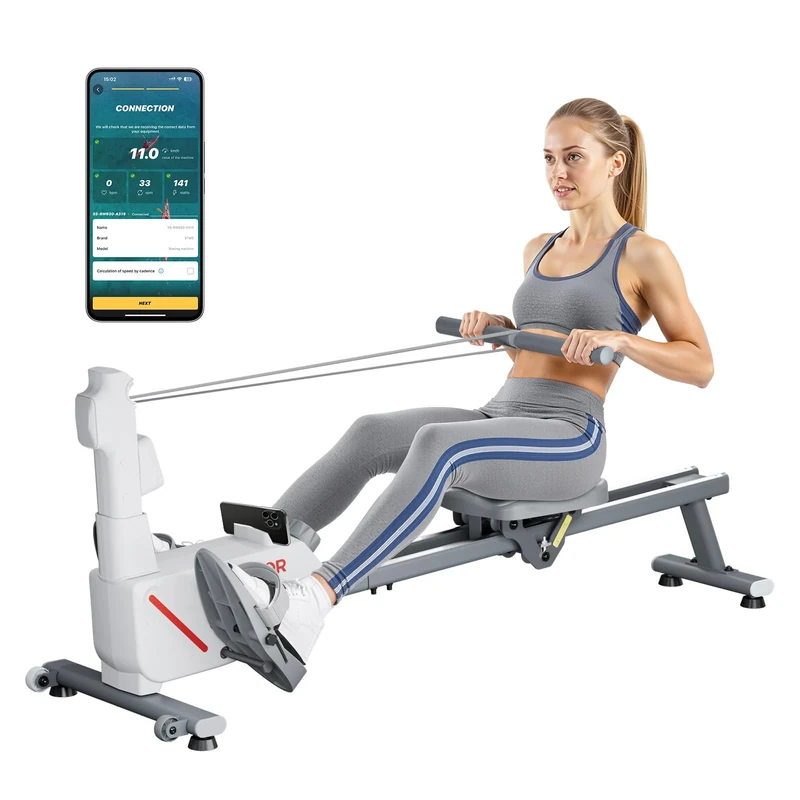 VEVOR Magnetic Rowing Machine,16-Level Quiet Resistance Adjustable, Foldable Rower Machine for Home, 158kg Weight Capacity, Row Machines with Dual-Slide Rail, Bluetooth APP Compatible & LCD Monitor