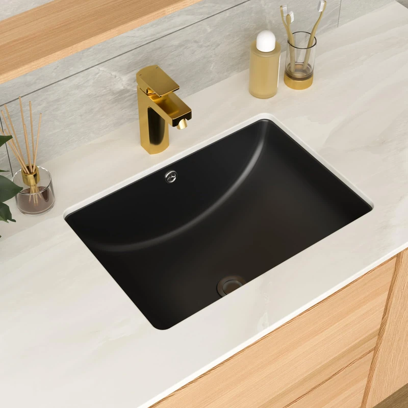 GHOMEG Undermount Bathroom Sink 20 x 14 inch Black Vessel Sink Rectangular