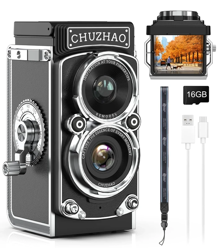 CHUZHAO Retro Digital Camera, Retro Small Portable Camcorder, 12MP Photos & 1080P Full HD Video, Auto Focus, Suitable for Beginners, Adults, Teens, Kids, Boys and Girls (Black)