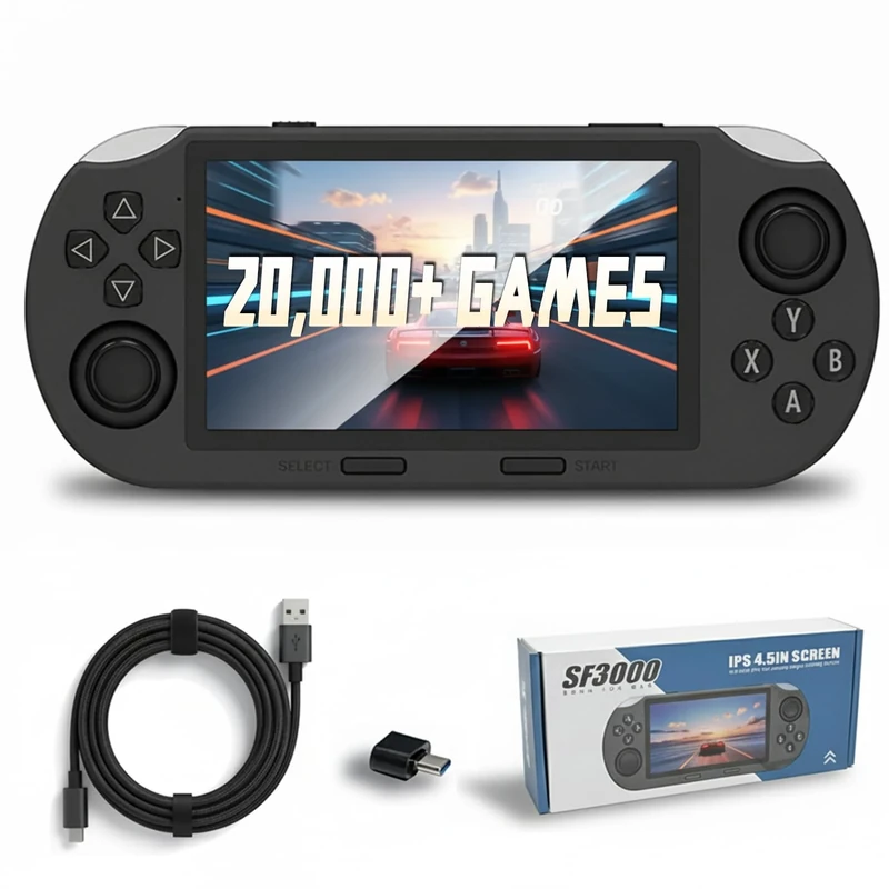ZYGSEVE New Handheld Game Console, 20000+ Pre-Installed Games, 4.5-Inch HD IPS Screen, 3000mAh Long-Lasting Battery, Dual 3D Joysticks