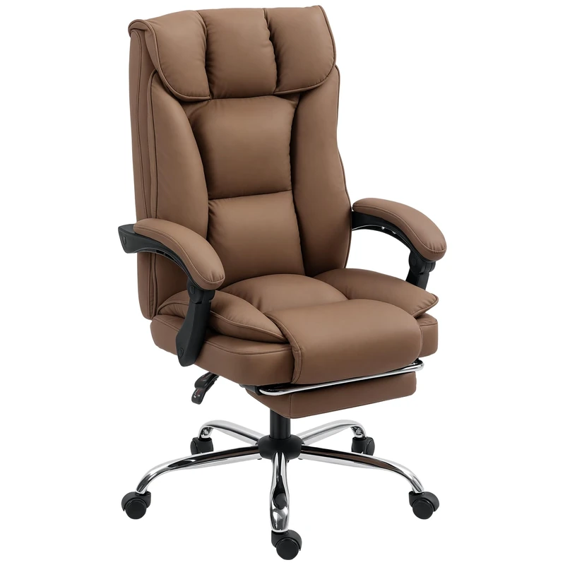 HOMCOM Executive Office Chair with Footrest Pet-Friendly Faux Leather Brown