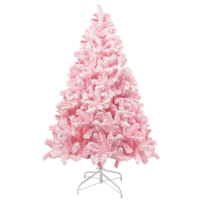 Uten Chirstmas Tree, 6ft/180cm Snow Flocked Christmas Tree, Pink Artificial Christmas Tree with 808 Branch Tips and Foldable Stand for Christmas Indoor Outdoor Decoration