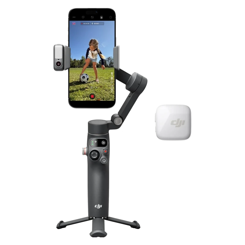 DJI Osmo Mobile 8 Creator Combo (DJI Mic Mini Transmitter Arctic White), Gimbal Stabilizer for Smartphone, AI Native Tracking with Audio & Lighting, 360° Pan Rotation, Built-in Extension Rod & Tripod