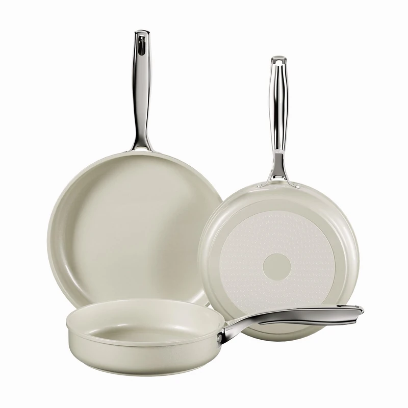 Koch Kode Ceramic Non-Stick Frying Pan 20/24/28 cm, Non-Stick Induction Frying Pan Set, Dishwasher Safe, PFOA and PTFE Free, Oven-Safe, Beige