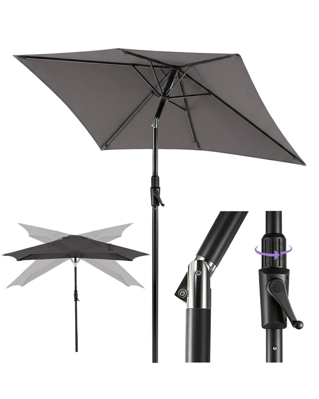 Sekey Rectangular Parasol 200 x 300 cm, Balcony Parasol with Crank and Auto Tilt, 38 mm Steel Tube & 12 x 18 mm Oval Struts, Market Umbrella, Sun Protection for Balcony, Garden