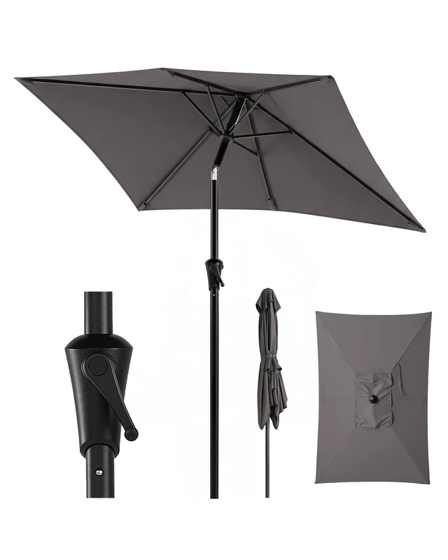 Sunula Rectangular Parasol, Garden Umbrella, Patio Umbrella with Crank System, 38 mm Steel Tube & 12 x 18 mm Oval Struts, Market Umbrella, Sun Protection for Balcony, Garden, gray, 210 × 140 cm - Image 1