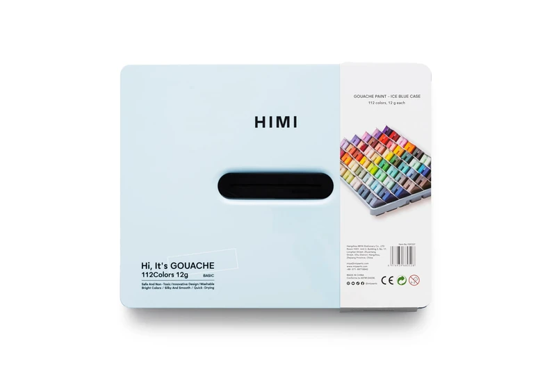 HIMI Twin Cup Gouache Set 112 Paint Colours, Ice Blue Case, Add Water to Reactivate, Smooth, Rich Colours, Gift, Artist Art Supplies, Large Scale Art Work to Fine Details