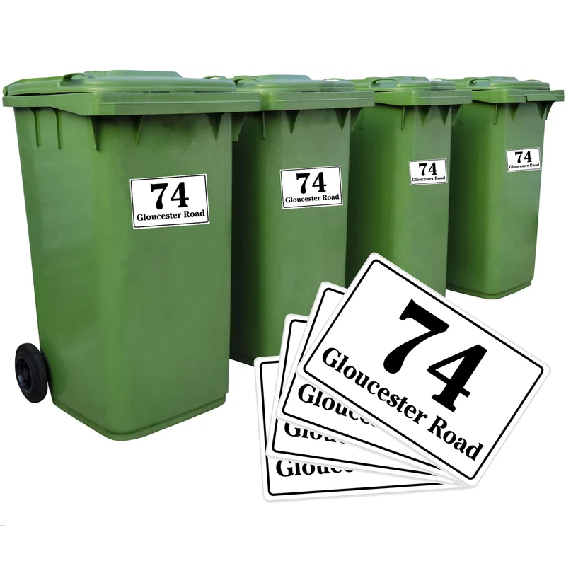 Set of 4 Wheelie Bin Stickers House Numbers for Bins Personalised Customised Address Number