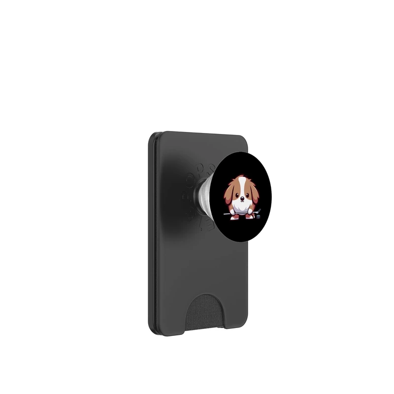 Cute Hockey Dog With Stick And Puck Ice Rink Puppy PopSockets PopWallet for MagSafe