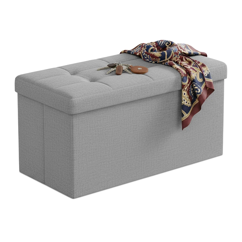 Relaxdays storage bench, foldable fabric, upholstered, hallway, bedroom, HWD 38 x 76 x 38 cm, grey