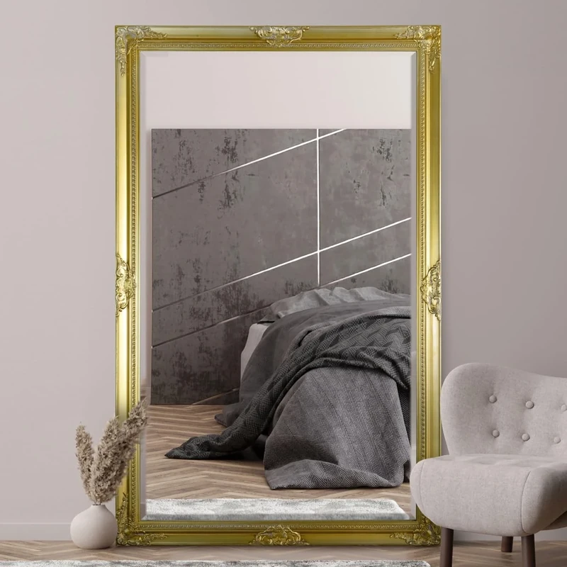 MirrorOutlet - The Kingsbury - Gold Framed Bevelled Mirror 66" X 42" (166 X 105cm) Premium Silver Mirror Glass
