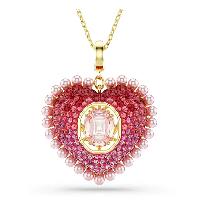 Swarovski Idyllia pendant, Mixed cuts, Heart, Pink, Gold-tone plated