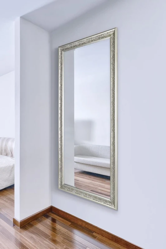 MirrorOutlet - The Antic - Silver Framed Bevelled Mirror 63" X 29" (160 X 73cm) Premium Silver Mirror Glass