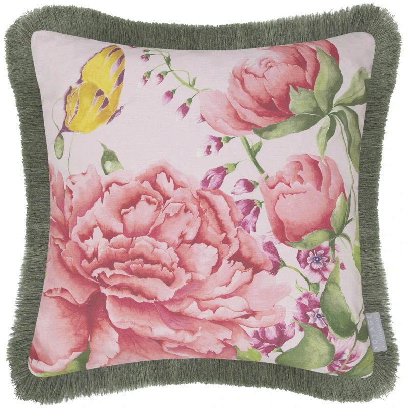 Voyage Maison Junelle Feather Filled Cushion – Luxury Velvet Ornate Floral Decorative Fringed Pillow (Heather - 50x50cm)