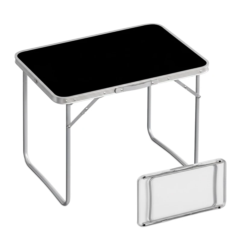 Relaxdays camping table, foldable side table, HWD 68.5 x 80 x 60 cm, camping & picnic, aluminium folding table, black