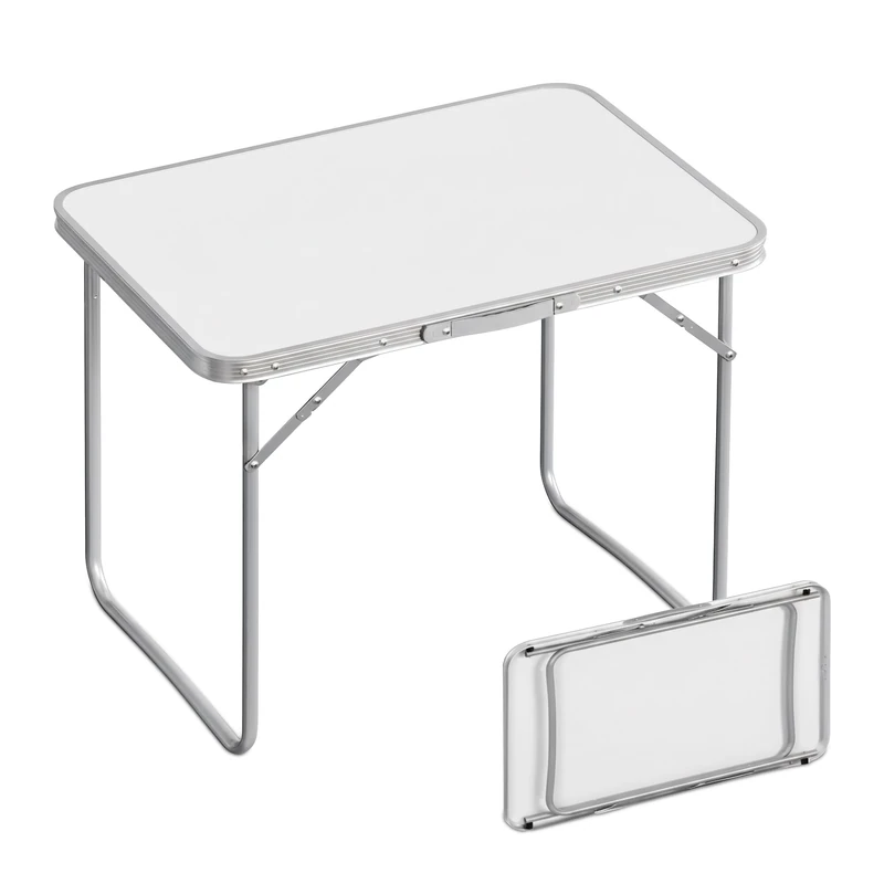 Relaxdays camping table, foldable side table, H x W x D 68.5 x 70 x 50 cm, aluminium, white