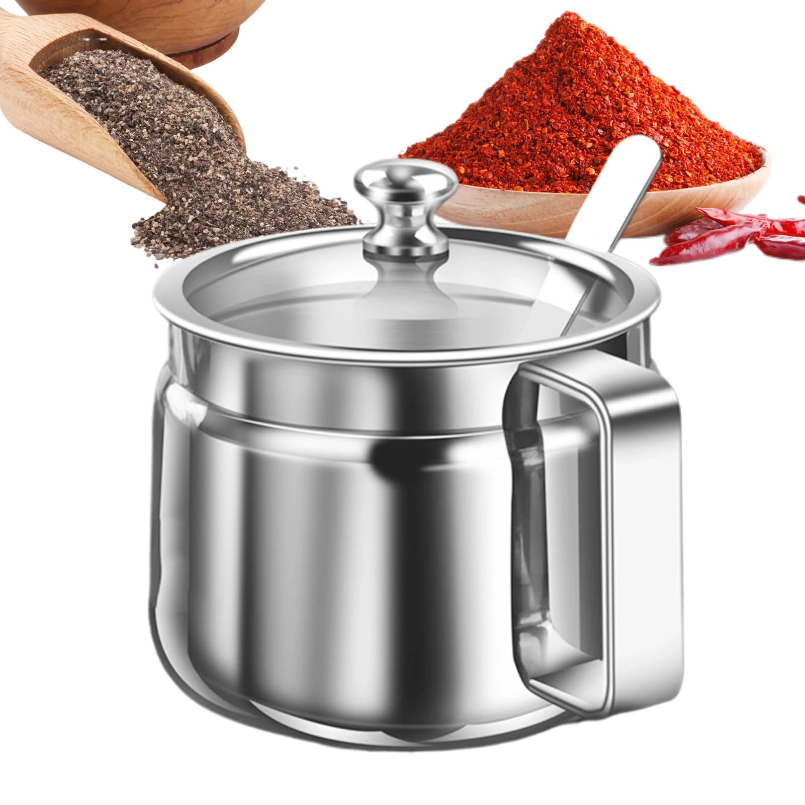 Tktouci Ghee Container | 500ml Stainless Steel Canister - Oil Container with Lid and Spoon,for Kitchen Tea Sugar Salt Oil Seasoning Cooking