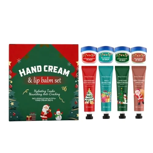 Christmas Hand Cream, Moisturizing Hand and Lip Balm with Nourishing Formula, Portable Skincare Set for Hydration, Quick Absorb Feature, Beauty Tool, Personal Care Accessory for Women Girls Mothers