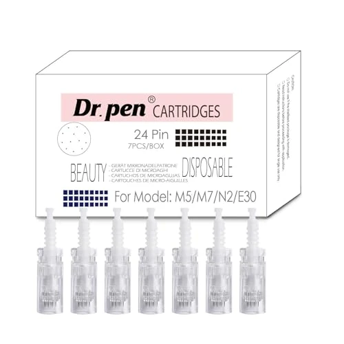 24 Pins Replacement Cartridges for Dr. Pen M5 M7 N2 E30 – Balanced Single-Use Beauty Hygienic Cartridges,for Smooth and Polished-Skin, Weekly Care Set for Home Daily Routine (24 Pin, 7 Pack)