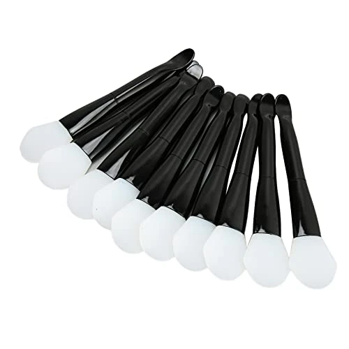 Oytrui 10pcs Facial Brush, Dual Sided Silicone Applicator with Scalloped Spoon for Women Girls, Soft Black Handle for Skincare Routine