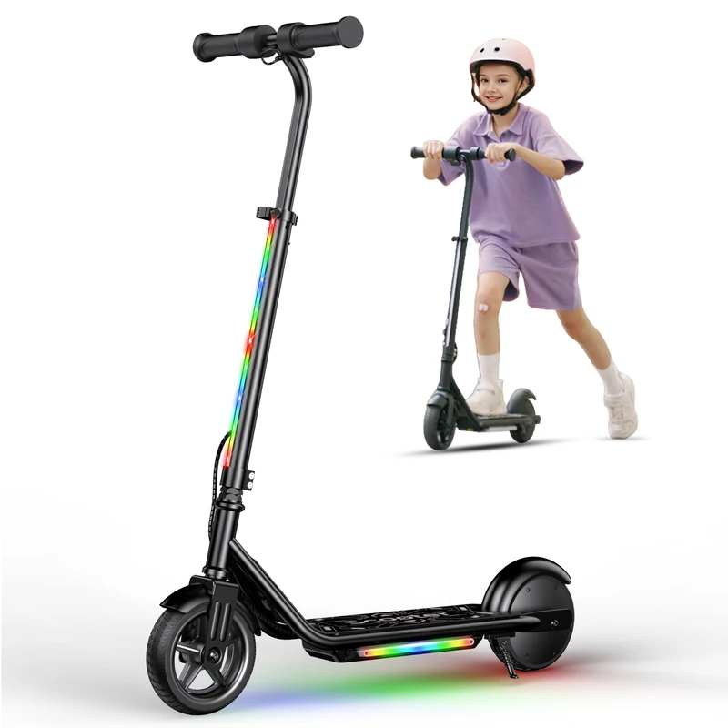iScooter E Scooter Children 6-12 Years, 150 W Motor, 8/13/19 km/h, Adjustable Height 82-100 cm, Children's Electric Scooter with 6.0 Inch Tyres, Colourful Rainbow Lights, LED Display, 35 Minutes Ride