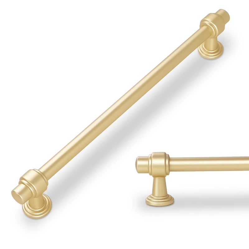 POVEFONK 10 Pack Brushed Gold Cabinet Pulls 12-3/5 Inch(320mm) Hole Center Drawer Pulls Cabinet Hardware Kitchen Cabinet Handles for Bathroom Dresser Pulls