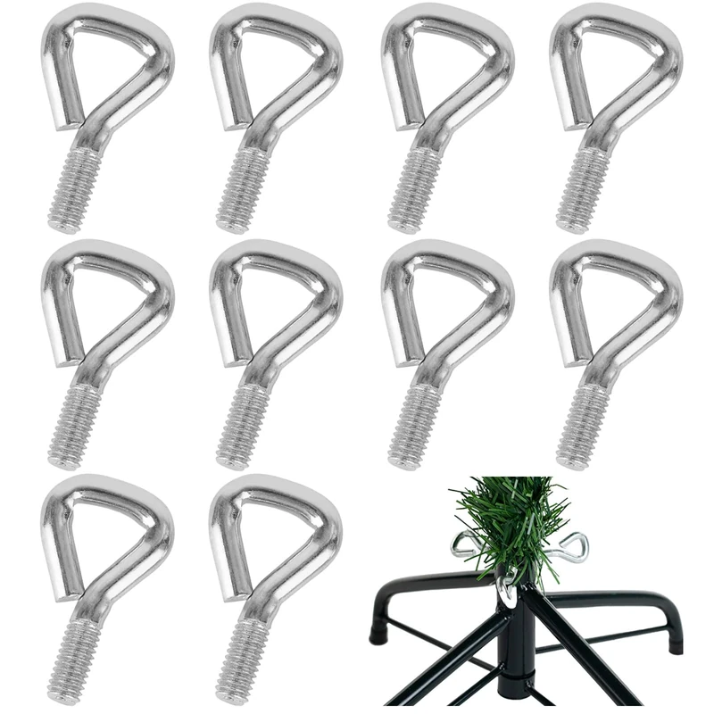10 Pcs Christmas Hooks and Eyes Bolts for Tree Stand Bracket,Stainless Flat Screws Fittings - Rust and Corrosion Resistant, Safe for Indoor and Outdoor Use,Christmas Eyelet for Garden Climbing