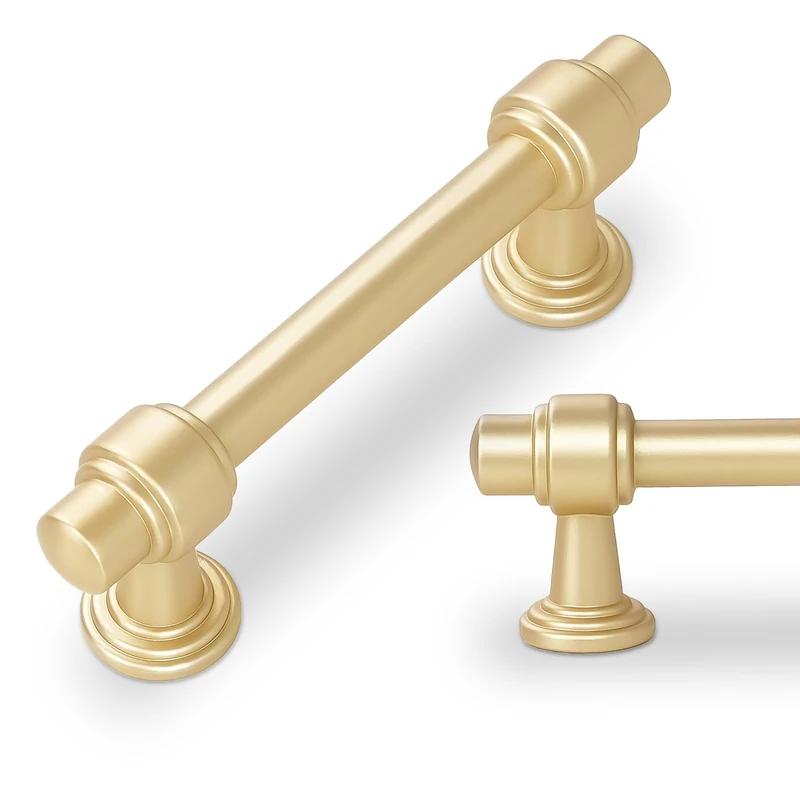 POVEFONK 10 Pack Brushed Gold Cabinet Pulls 3 Inch(76mm) Hole Center Drawer Pulls Cabinet Hardware Kitchen Cabinet Handles for Bathroom Dresser Pulls