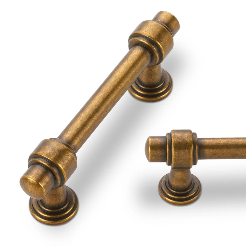 POVEFONK 30 Pack 3 Inch(76mm) Antique Brass Kitchen Cabinet Handles Cabinet Pulls Vintage Drawer Pulls Aged Gold Bronze Kitchen Cabinet Hardware Handles Dresser Handles