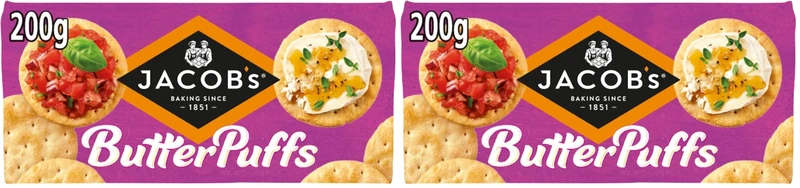JACOB'S Butter Puffs Crackers - The Light & Flaky Biscuit, 200 g (Pack of 2)